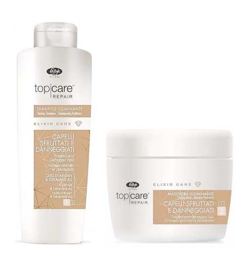 Lisap Top Care Elixir argan szampon 1L + maska 500ml rozświetlający zestaw  1