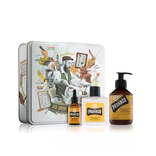 Proraso Wood and Spice szampon + balsam + olejek do brody 1