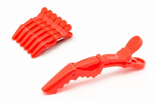 IzA Krokodyle klipsy fryzjerskie z ząbkami czerwone 6szt. 1