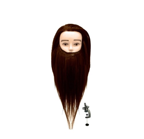 Główka Fryzjerska męska z brodą włosy brąz do cięć, upięć 1