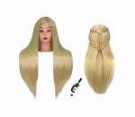 Główka treningowa fryzjerska włosy bardzo długie 80cm blond + uchwyt