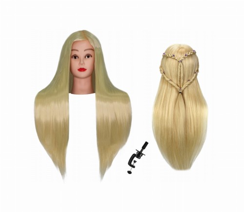 Główka treningowa fryzjerska włosy bardzo długie 80cm blond + uchwyt 1