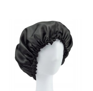 Satynowy czepek do spania olejowania włosów czarny