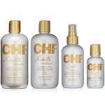 CHI Keratin Gold zestaw 4 produkty szampon 355ml + odżywka 355ml + leave in 177ml + silk 59ml