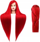 Główka Fryzjerska czerwona długi włos 90cm + statyw