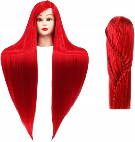 Główka Fryzjerska czerwona długi włos 90cm + statyw 1